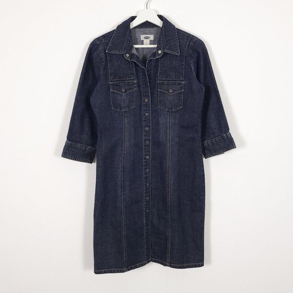 Vintage Y2K Old Navy Dark Wash Snap Front Denim Dress - Picture 1 of 8